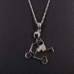 18” Sterling Silver Rope Necklace w-Diamond Accented Child Pendant